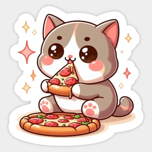 cute cat fat eat pizza slice cartoon illustration Sticker